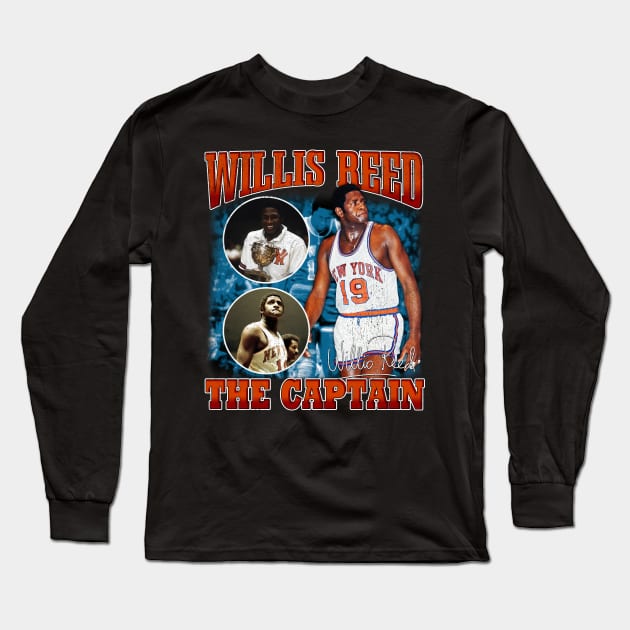 Willis Reed The Captain Basketball Legend Signature Vintage Retro 80s 90s Bootleg Rap Style Long Sleeve T-Shirt by CarDE